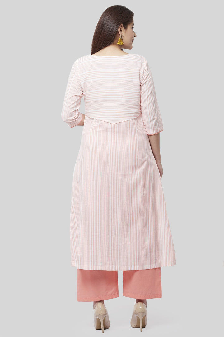 anokherang Combos Peach Striped EveryDay Kurti with Straight Pants