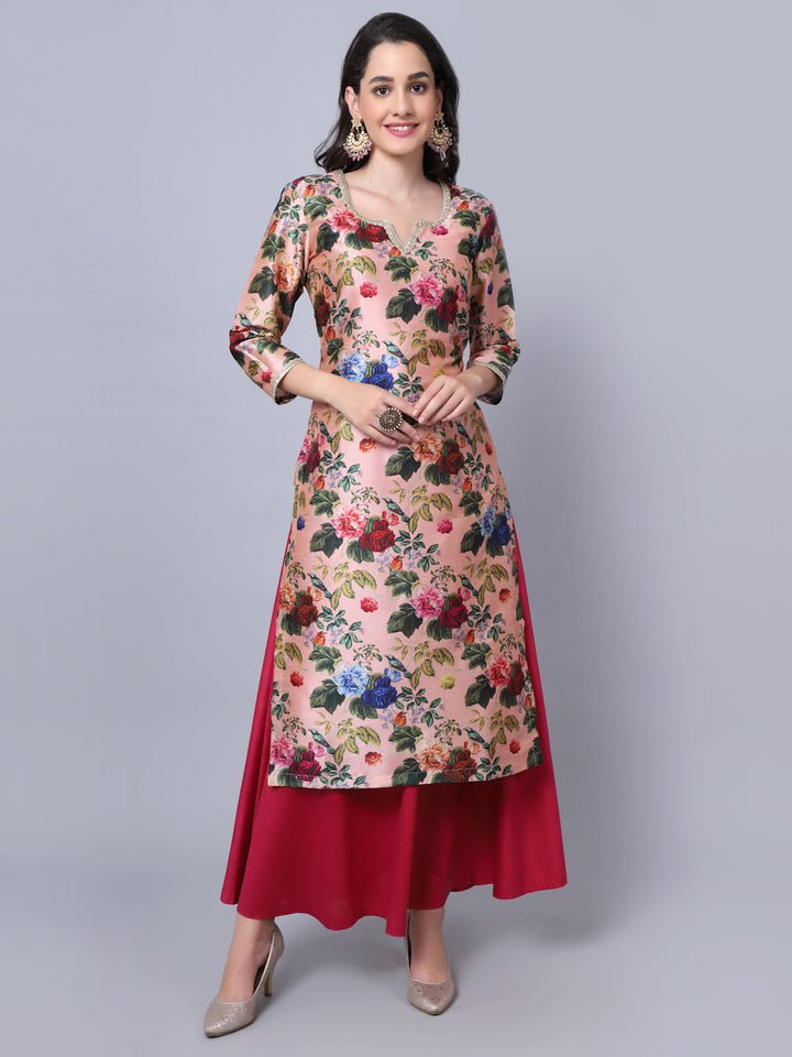 anokherang Combos Peach Wine Floral Kurti