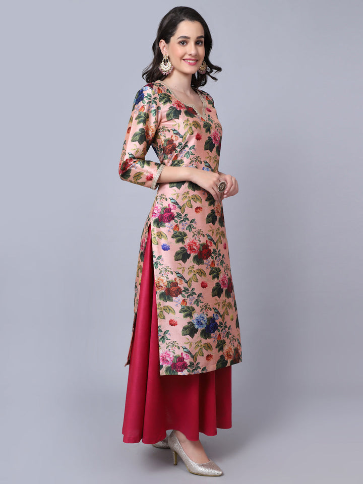 anokherang Combos Peach Wine Floral Kurti