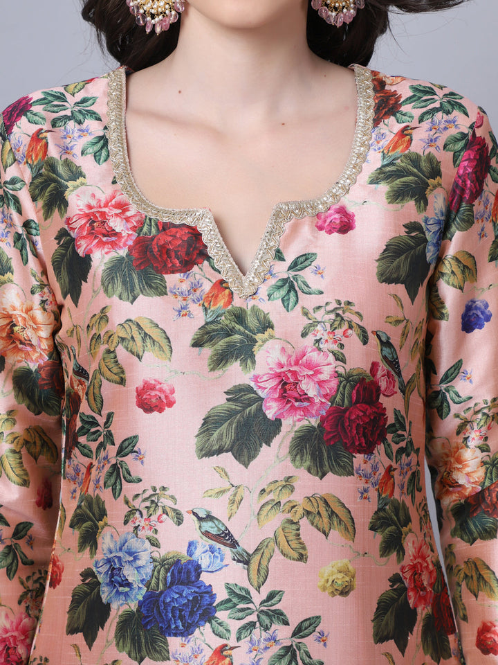 anokherang Combos Peach Wine Floral Kurti