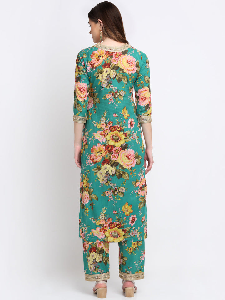 anokherang Combos Peacock Green Floral Kurti