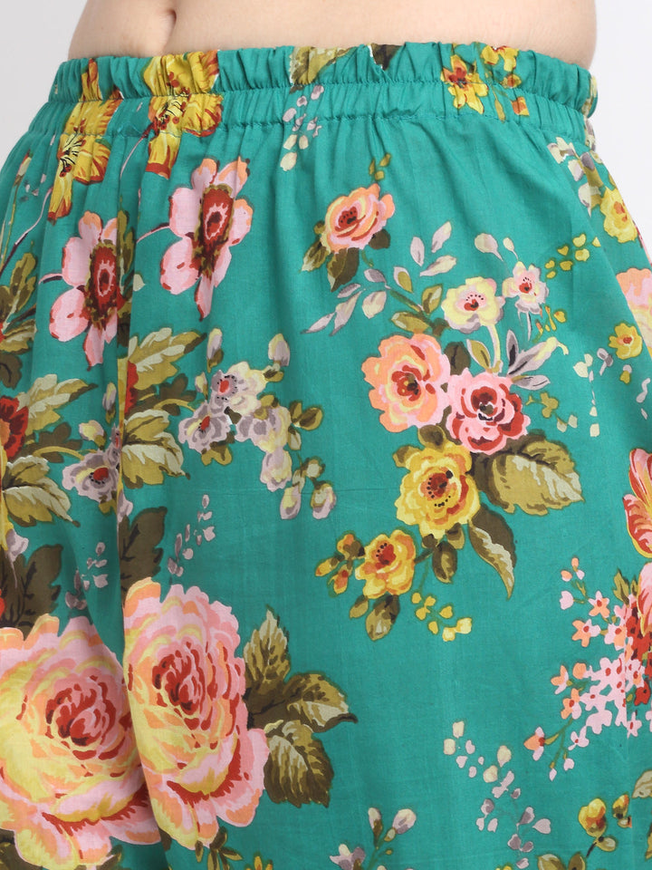 anokherang Combos Peacock Green Floral Kurti with Straight Palazzo Co-ord Set