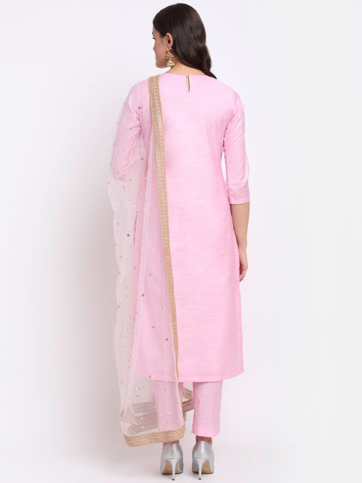anokherang Combos Pearl Blush Embroidered Kurti with Straight Pant and Pearl Sequenced Net Dupatta