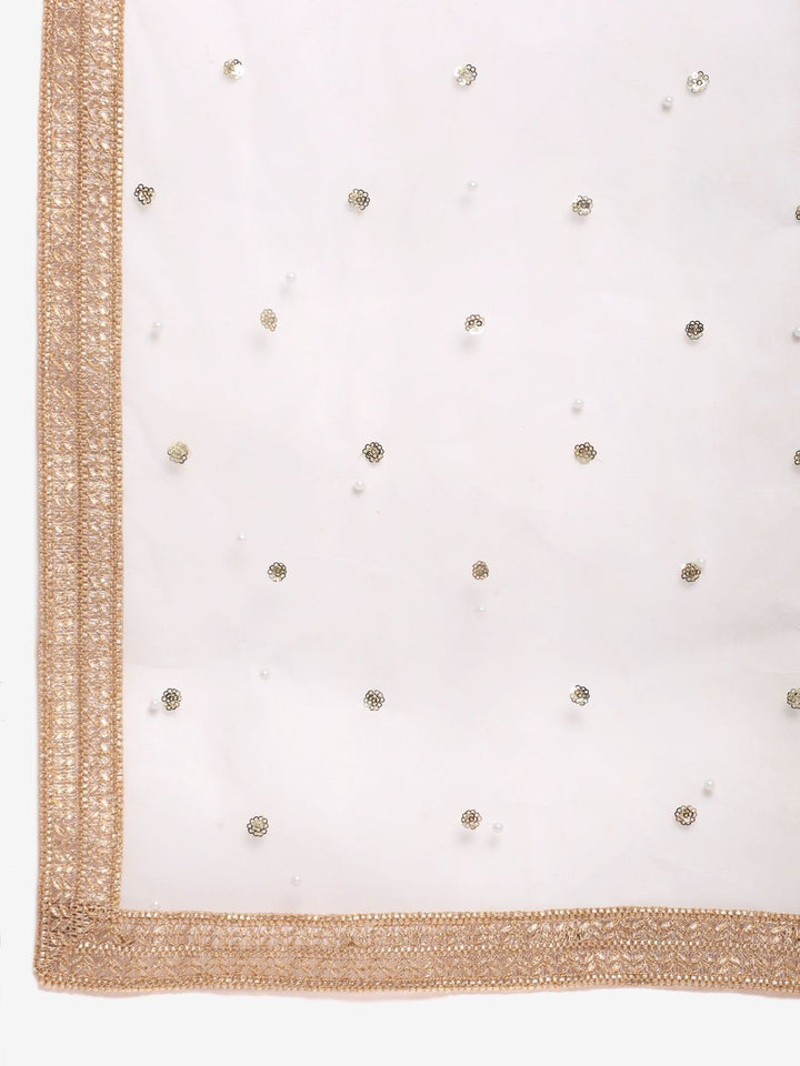 anokherang Combos Pearl Blush Embroidered Kurti with Straight Pant and Pearl Sequenced Net Dupatta