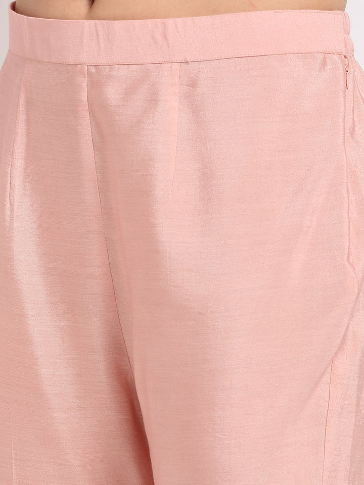anokherang Combos Pearl Pink Chanderi Foil Printed Kurti with Straight Pants and Pearl Dupatta