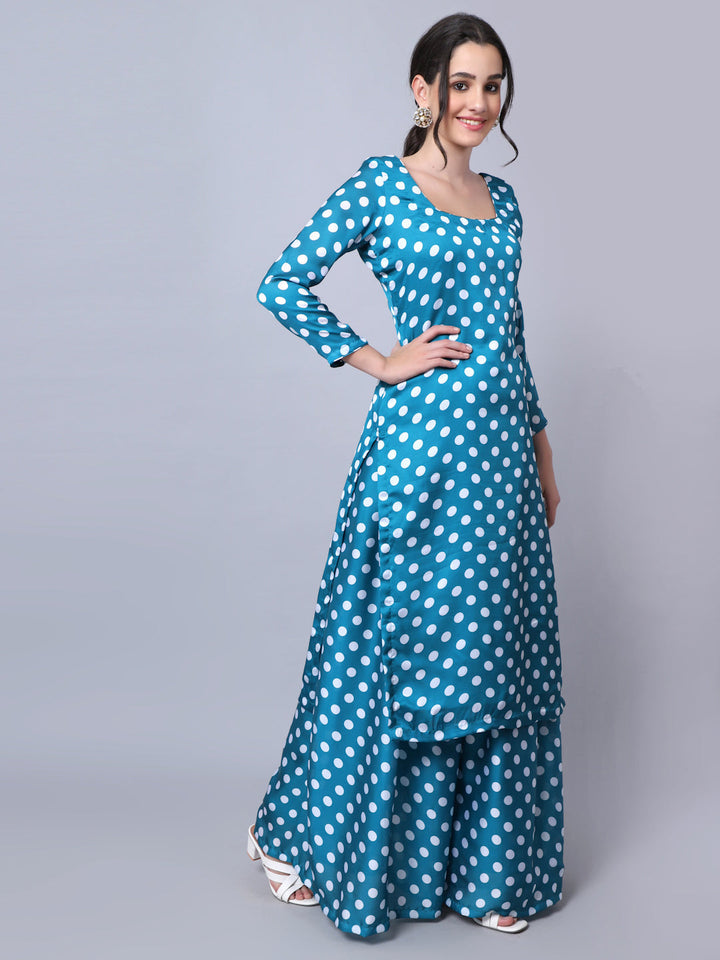 anokherang Combos Peppy Blue Polka Kurti