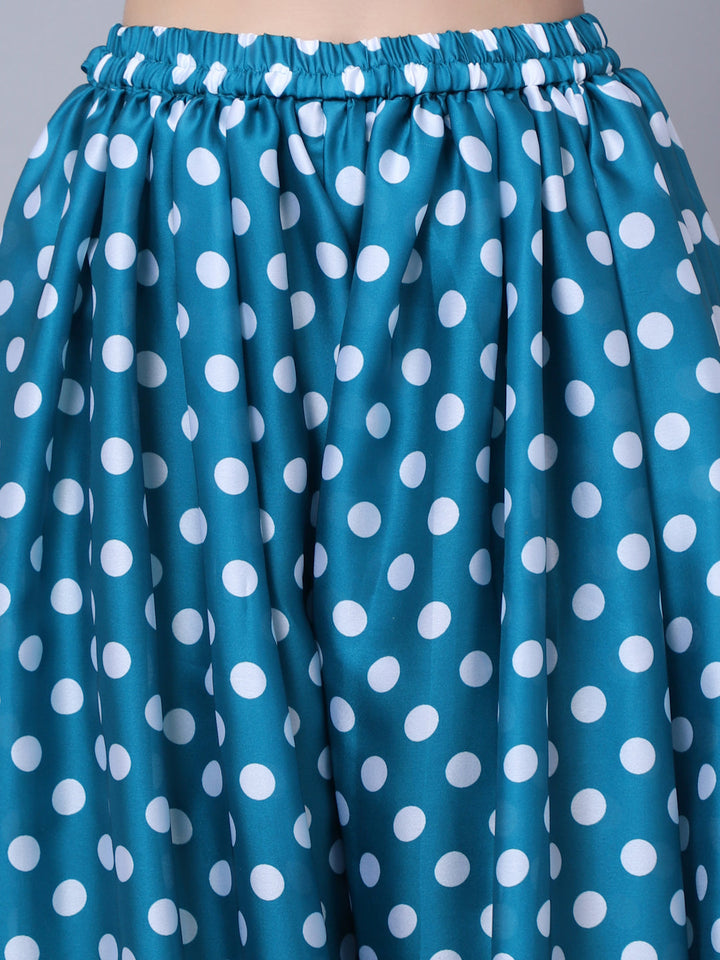 anokherang Combos Peppy Blue Polka Kurti with Gathered Palazzo