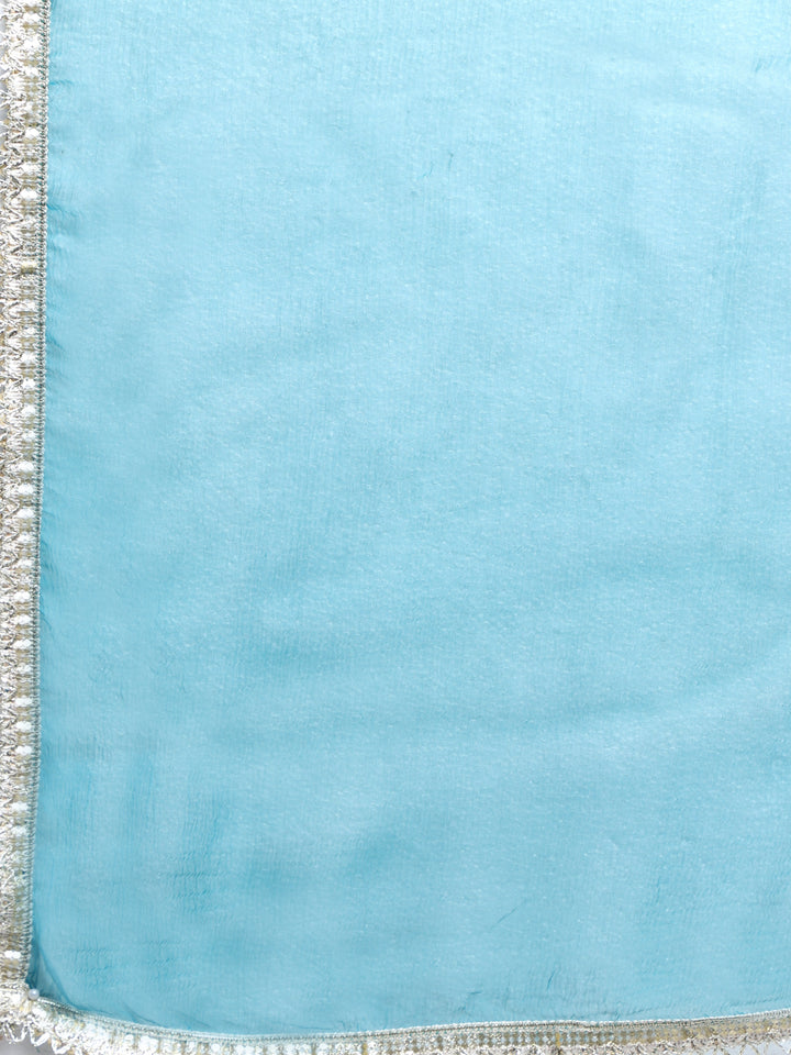 anokherang Combos Peppy Blue Polka Kurti with Gathered Palazzo and Dupatta
