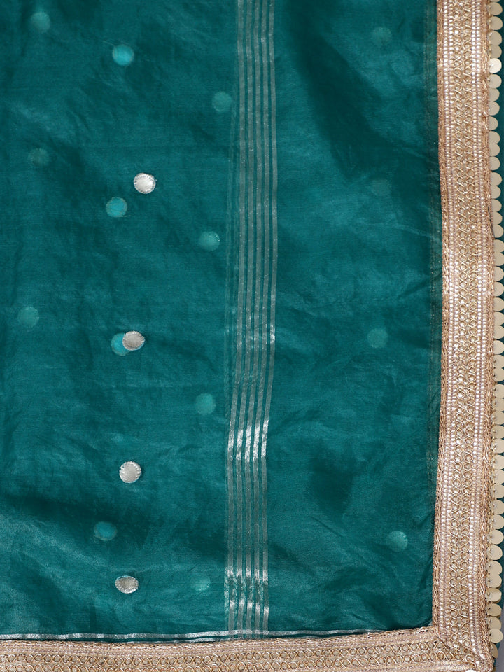 anokherang Combos Pine Green Floral Printed Silk Kurti with Straight Pants and Dupatta