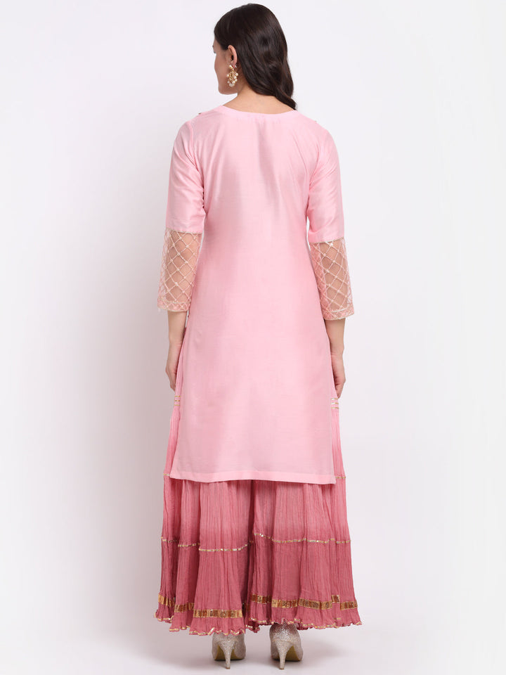 anokherang Combos Pink Blossom Short Kurti with Shaded Sharara