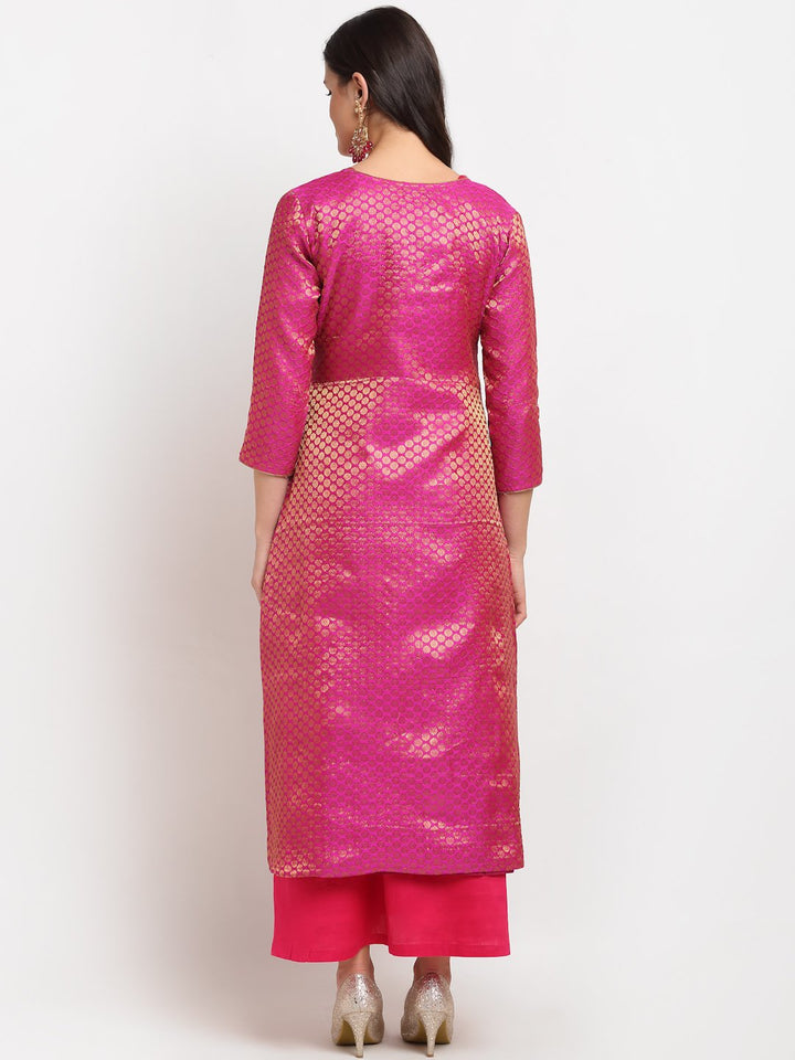 anokherang Combos Pink Brocade Double Layered Jacket Style Kurti