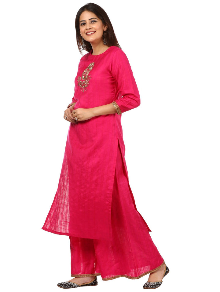 anokherang Combos Pink Embroidered Kurti with Kalidaar Palazzo