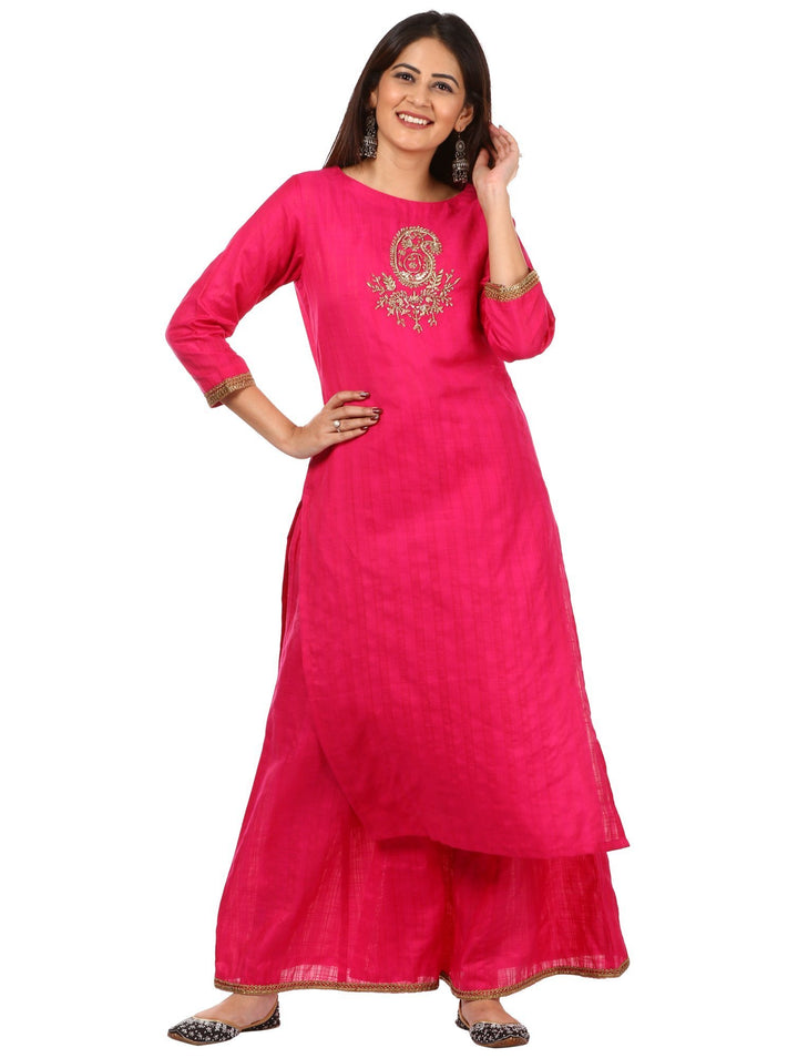 anokherang Combos Pink Embroidered Kurti with Kalidaar Palazzo