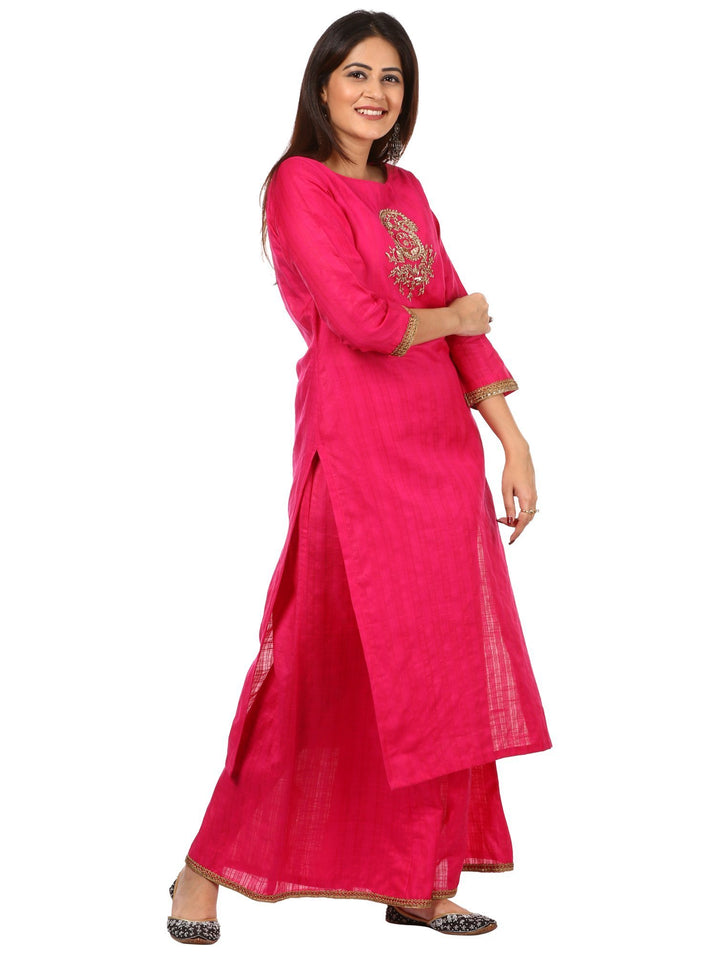 anokherang Combos Pink Embroidered Kurti with Kalidaar Palazzo