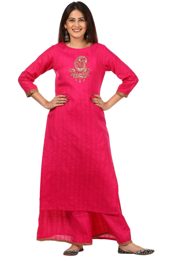 anokherang Combos Pink Embroidered Kurti with Kalidaar Palazzo