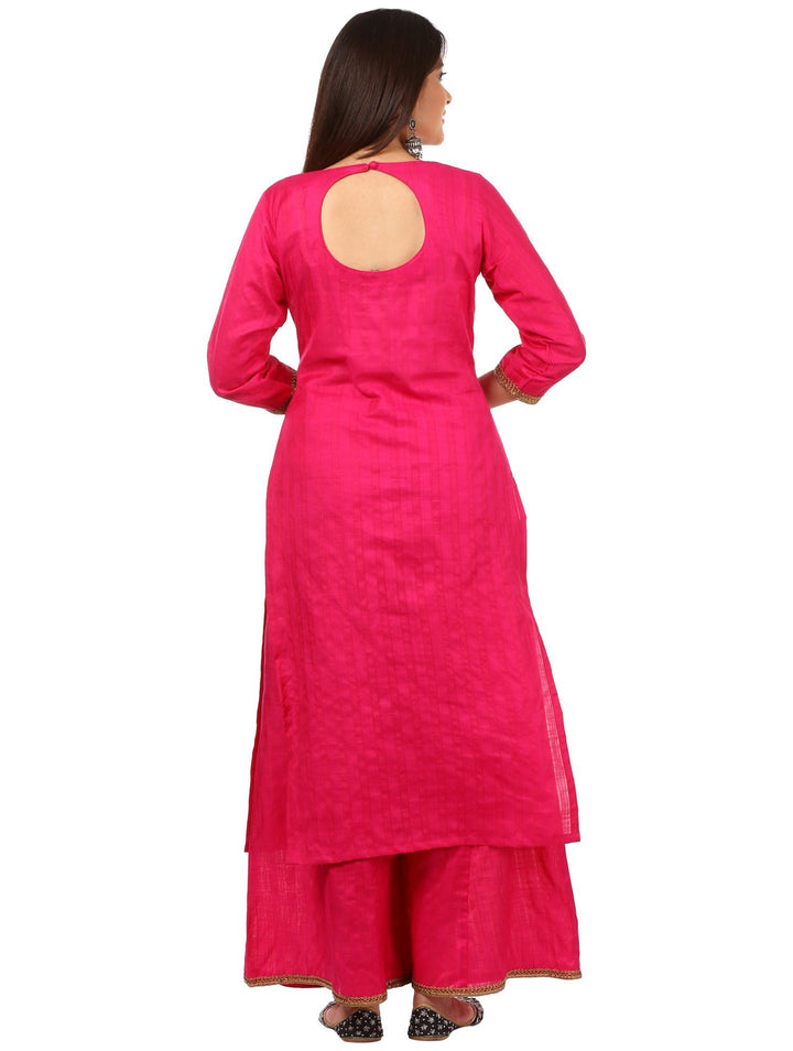 anokherang Combos Pink Embroidered Kurti with Kalidaar Palazzo and Magenta Gotta Patti Leaf Organza Dupatta