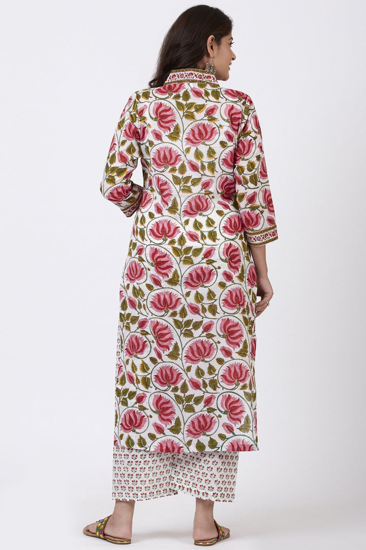 anokherang Combos Pink Floral Hues Straight Kurti with Straight Pants