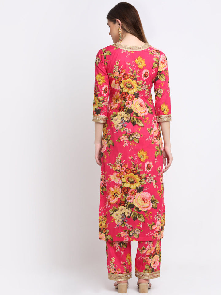 anokherang Combos Pink Floral Kurti with Straight Palazzo Co-ord Set