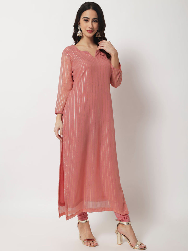 anokherang Combos Pink Glam Foil Lines Straight Kurti