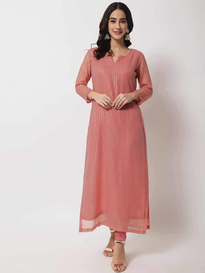anokherang Combos Pink Glam Foil Lines Straight Kurti