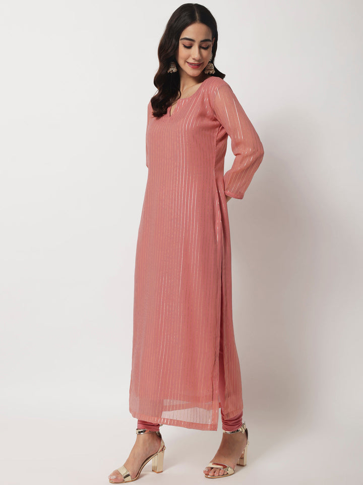 anokherang Combos Pink Glam Foil Lines Straight Kurti