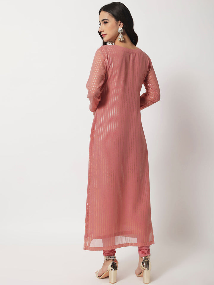 anokherang Combos Pink Glam Foil Lines Straight Kurti