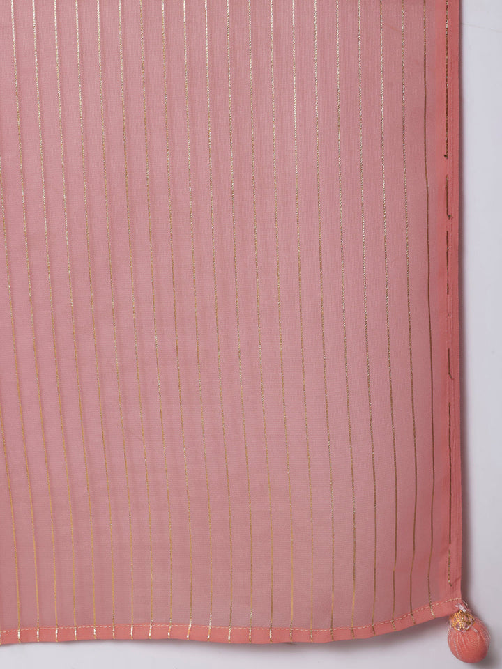 anokherang Combos Pink Glam Foil Lines Straight Kurti with Chudidar and Foil Dupatta