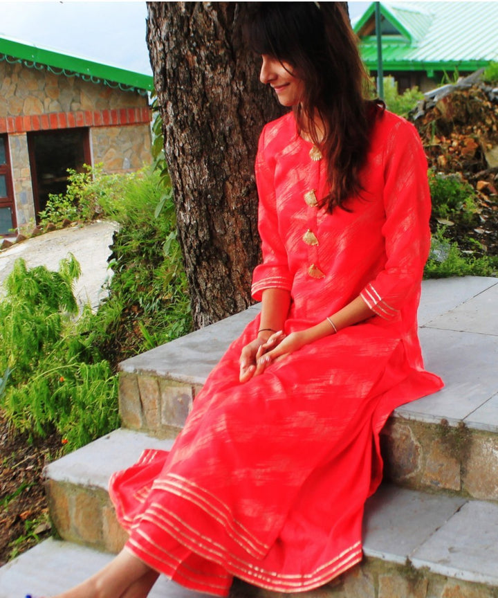 anokherang Combos Pink Gold Double Layered Kurti with Straight Palazzos