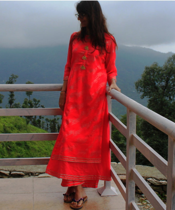 anokherang Combos Pink Gold Double Layered Kurti with Straight Palazzos