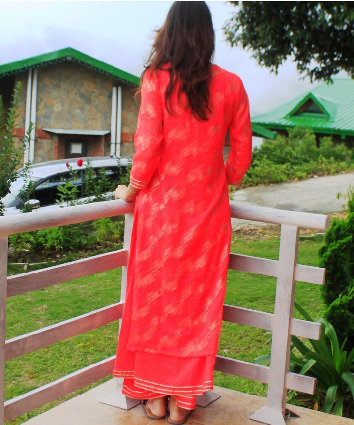 anokherang Combos Pink Gold Double Layered Kurti with Straight Palazzos