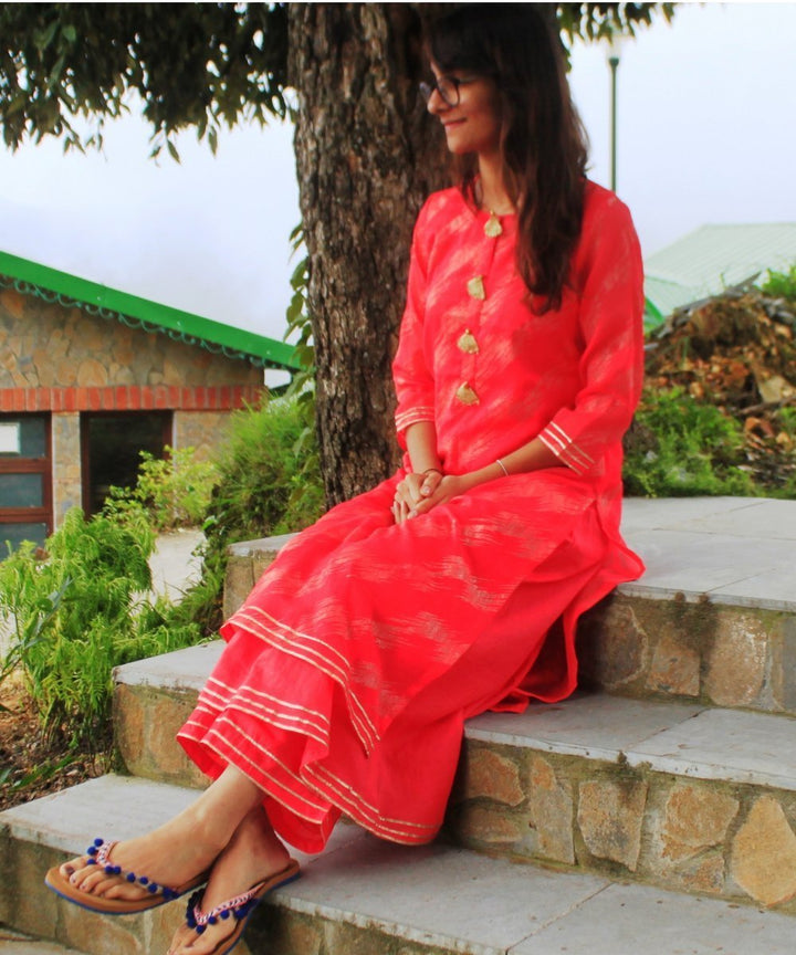 anokherang Combos Pink Gold Double Layered Kurti with Straight Palazzos