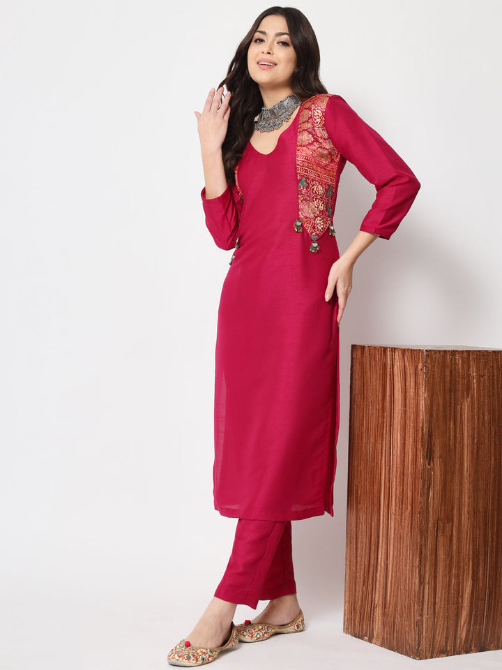 anokherang Combos Pink Jacket Style Straight Kurti