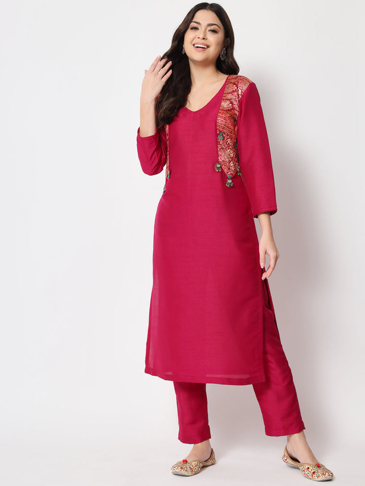 anokherang Combos Pink Jacket Style Straight Kurti