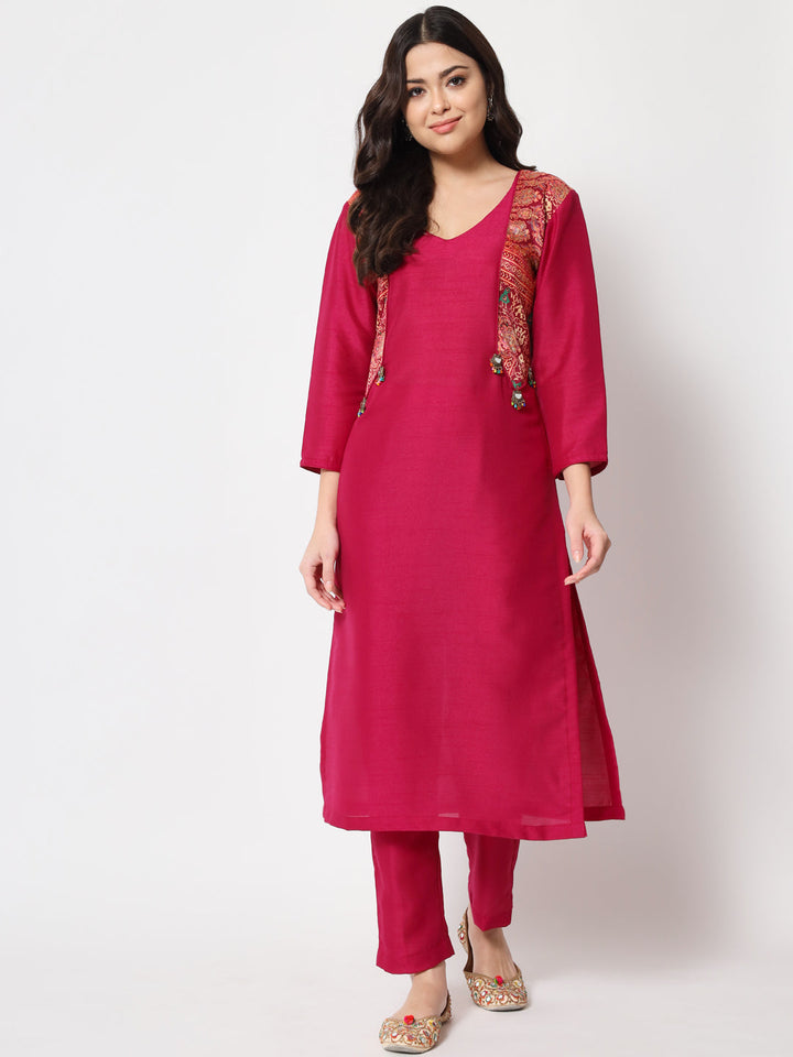 anokherang Combos Pink Jacket Style Straight Kurti