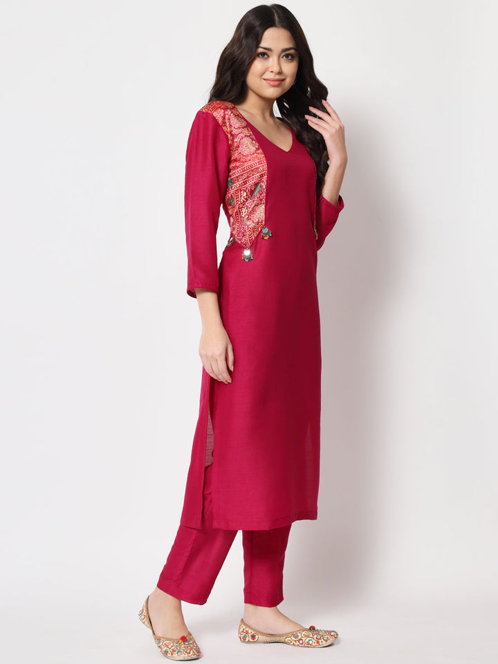 anokherang Combos Pink Jacket Style Straight Kurti