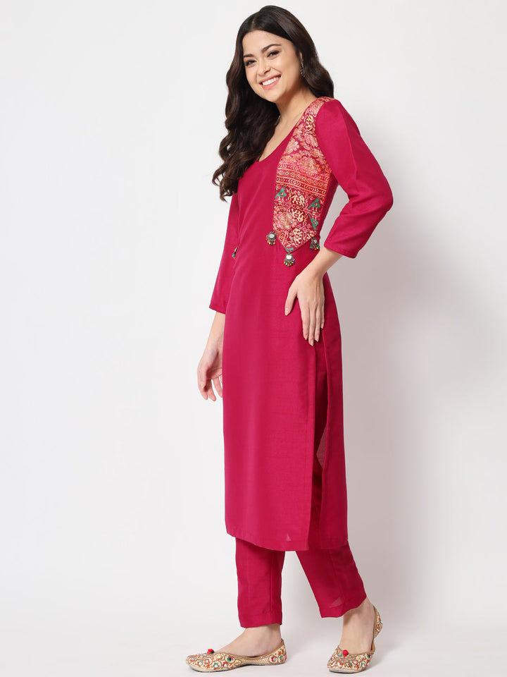 anokherang Combos Pink Jacket Style Straight Kurti