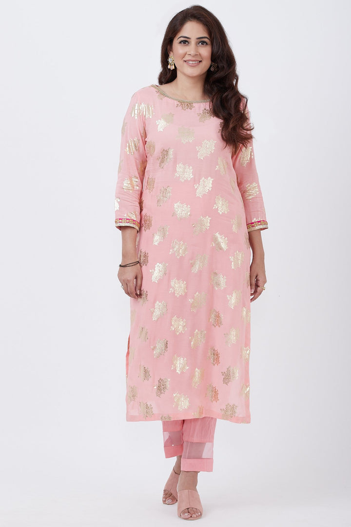 anokherang Combos Pink Jewel Design Kurti with Designer Pants