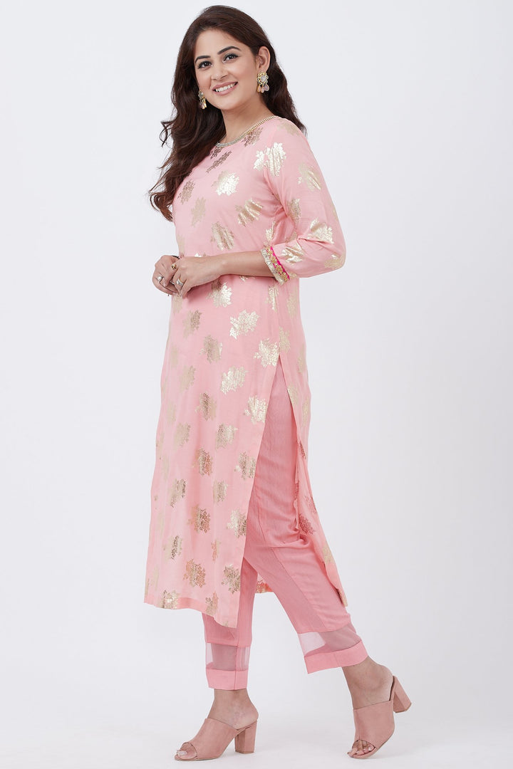 anokherang Combos Pink Jewel Design Kurti with Designer Pants