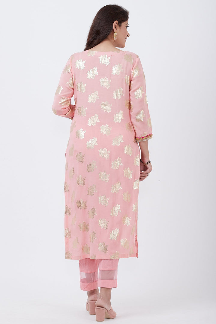 anokherang Combos Pink Jewel Design Kurti with Designer Pants