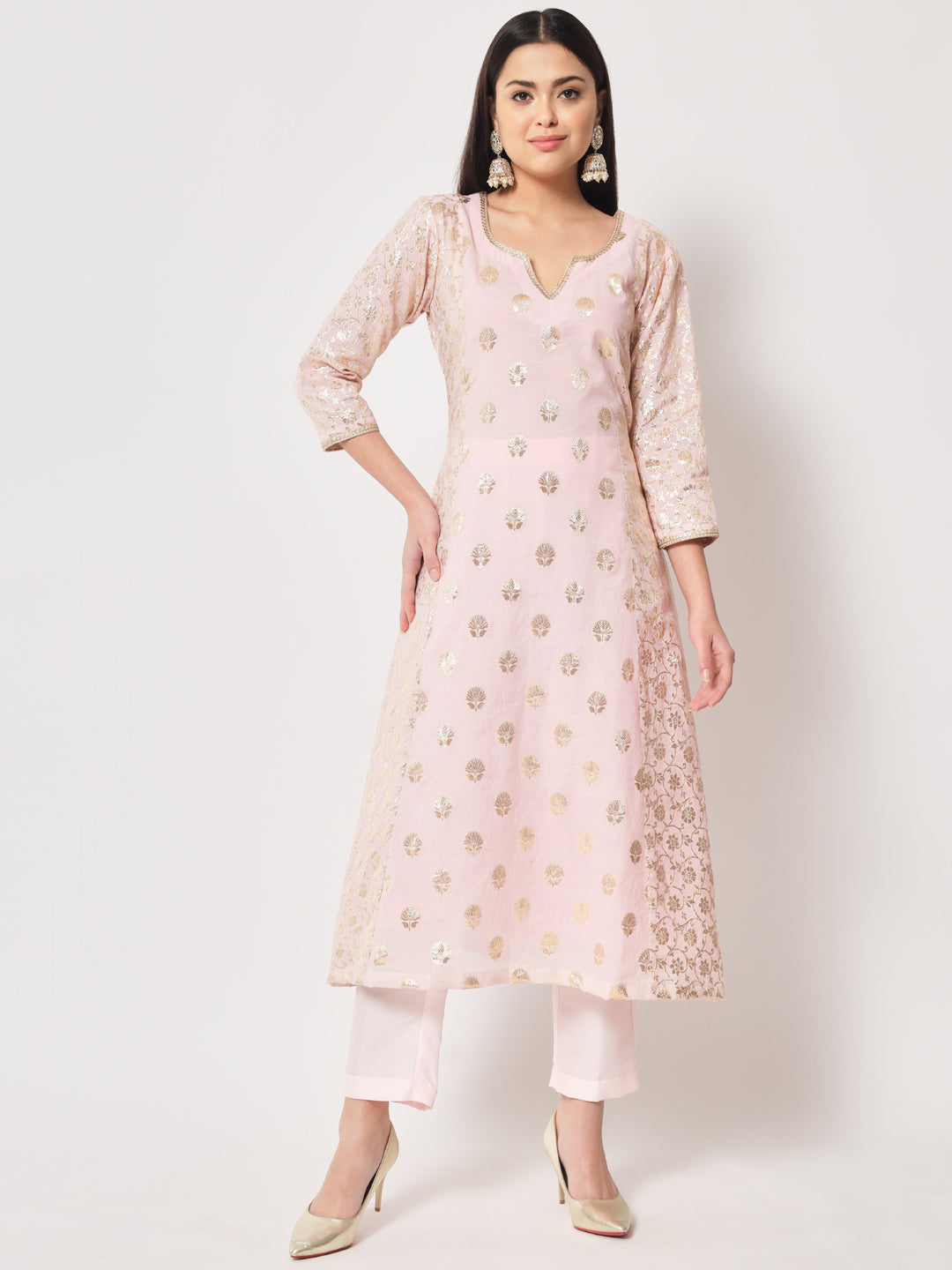 Order Online Blush Pink Cotton Printed Kurta in India | Soch