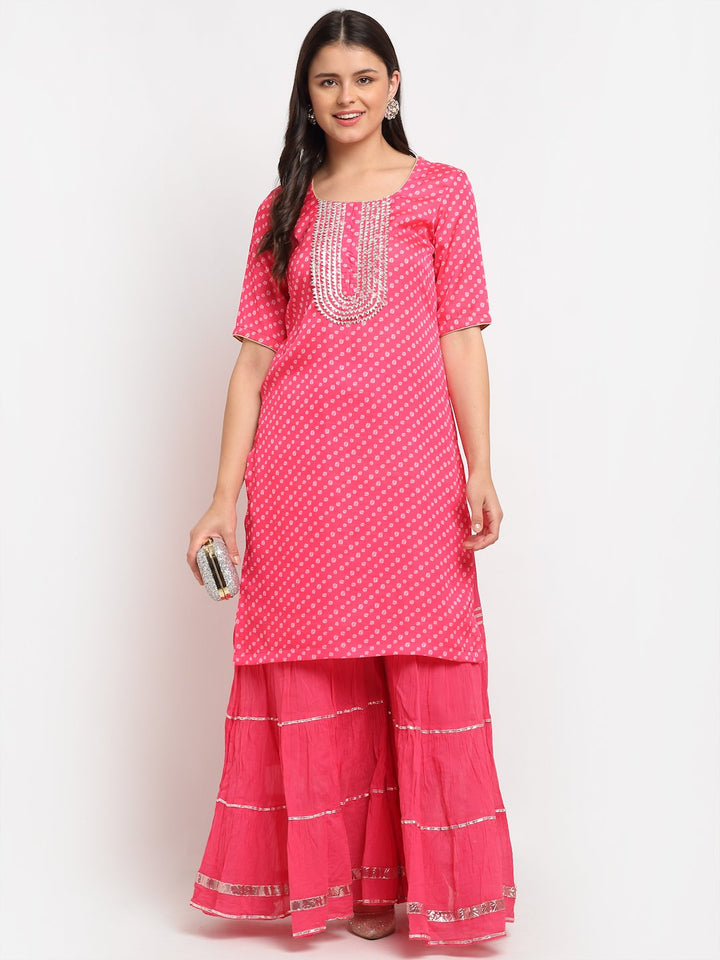 anokherang Combos Pink Passion Bandhani Short Kurti
