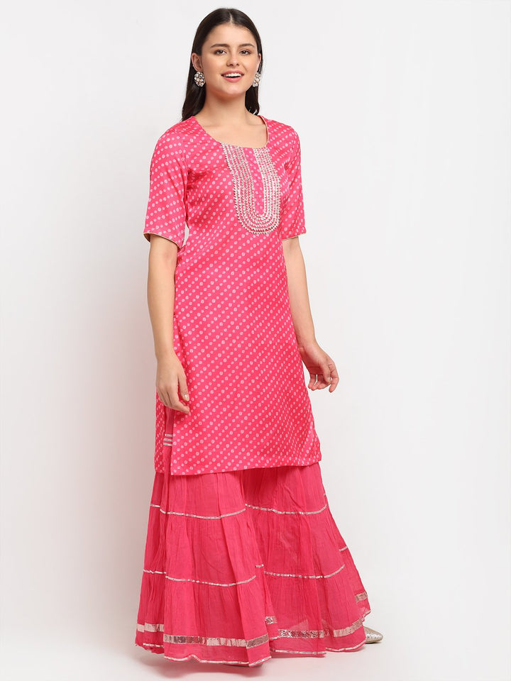 anokherang Combos Pink Passion Bandhani Short Kurti