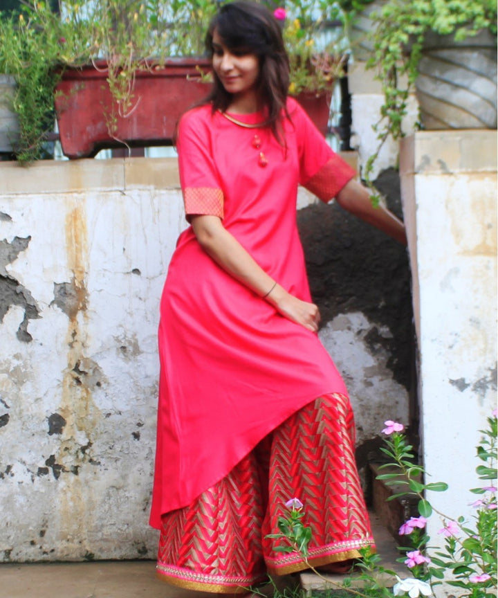 anokherang Combos Pink & Pink Uneven Kurti with Palazzos