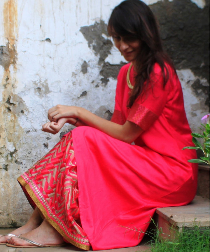 anokherang Combos Pink & Pink Uneven Kurti with Palazzos