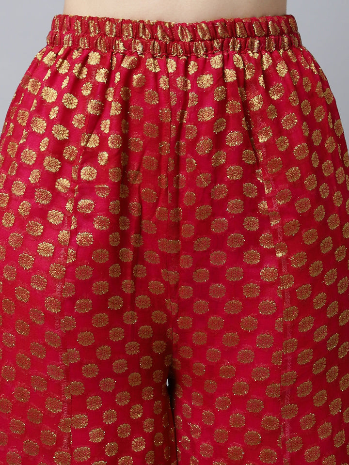 anokherang Combos Pink Red Straight Banarasi Kurti With Flared Palazzo