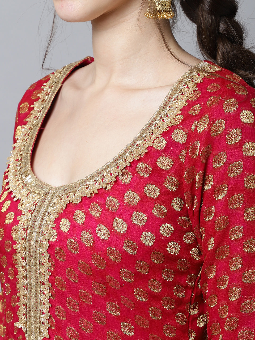 Buy Designer Chanderi Banarasi Golden Work Indian Ethnic wear Kurti Kurta  Top at Amazon.in