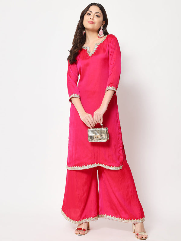 anokherang Combos Pink Shaded Straight Kurti with Flared Palazzo