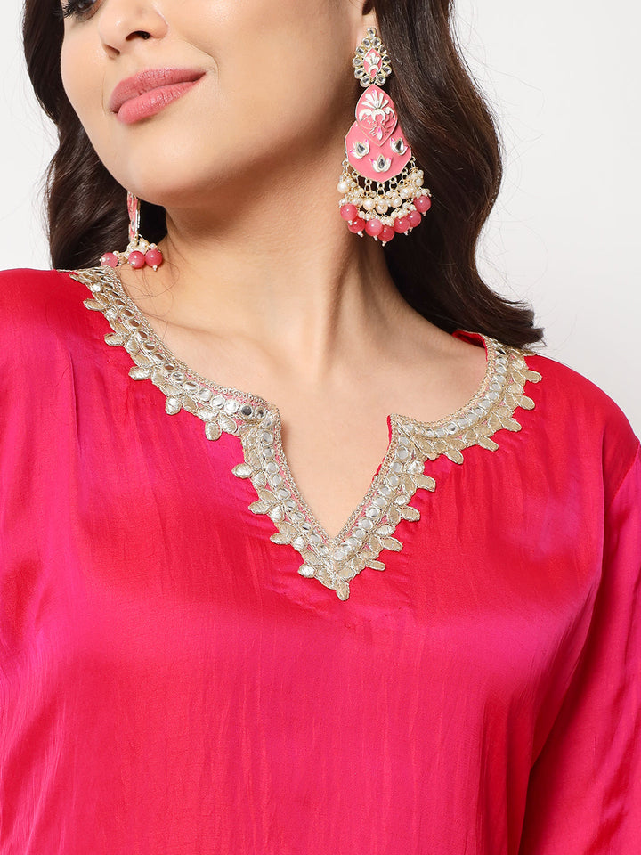 anokherang Combos Pink Shaded Straight Kurti with Flared Palazzo and Dupatta