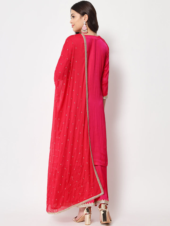 anokherang Combos Pink Shaded Straight Kurti with Flared Palazzo and Dupatta