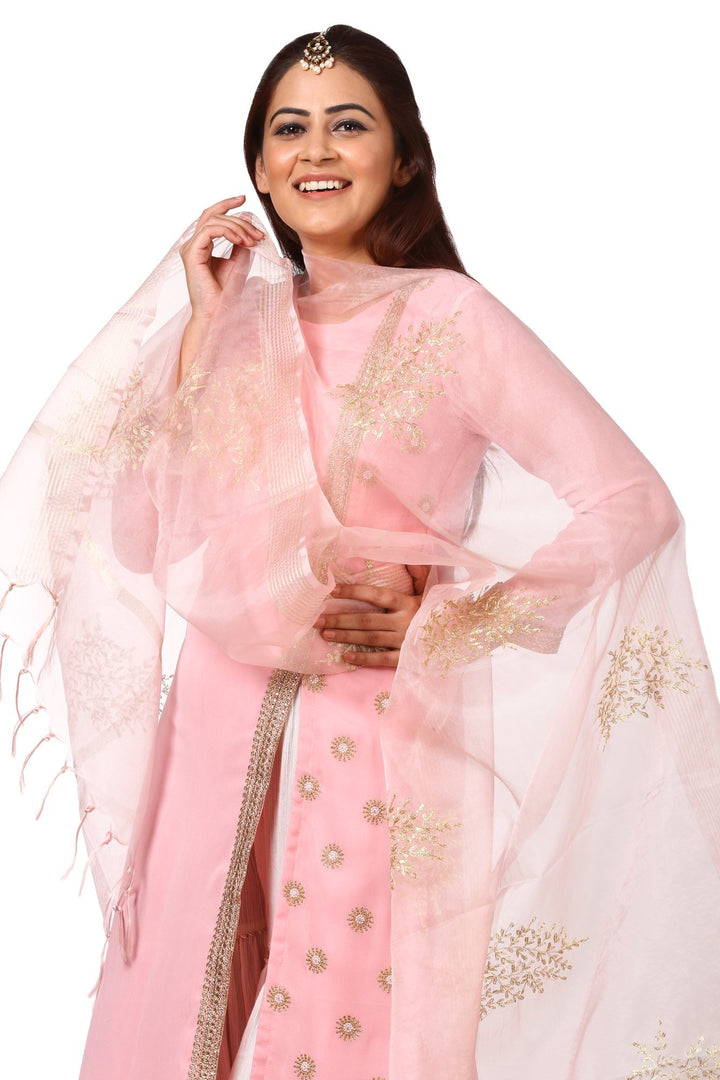 anokherang Combos Pink Side Slit Embroidered Kurti with Gharara and Pink Festive Dupatta